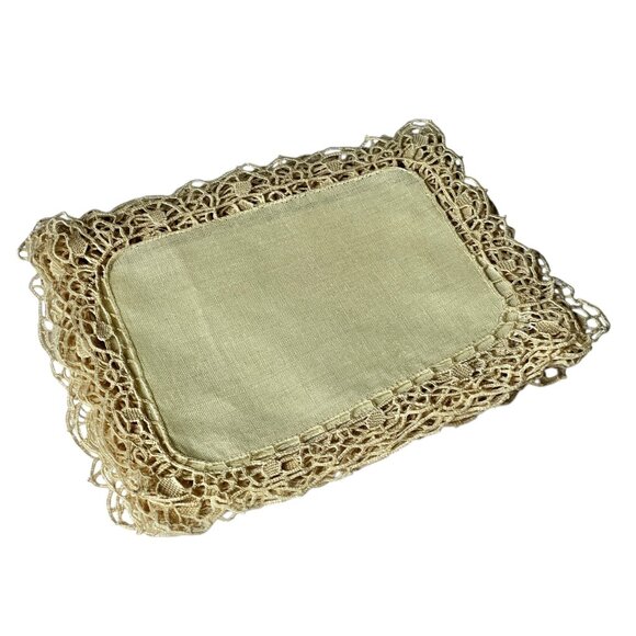 Set Of 10 Pale Yellow Linen & Crochet Doilies 7" X 5.5" Table Decor Wedding - Picture 3 of 13